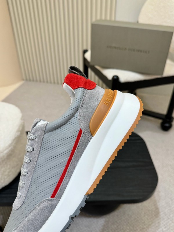 2025 Men Brunello Cucinelli Grey White Brown Suede Mesh Sneakers AS00320