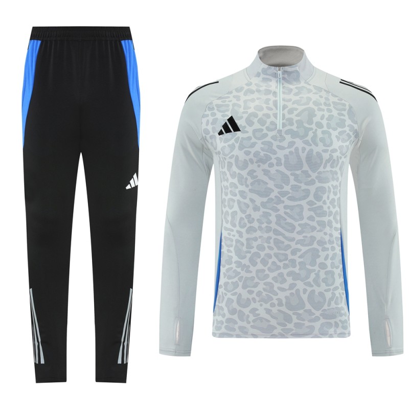 2025 Adidas Light Grey & Black with Leopard Print Pattern Half Zipper Jacket +Long Pants