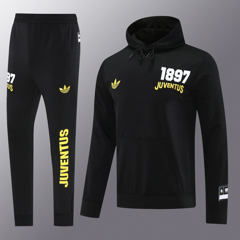 25/26 Juventus Black Hoodie Full Zipper Jacket + Long Pants
