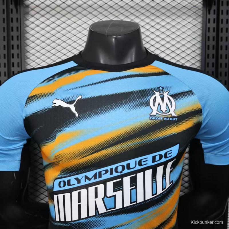 Player Version 25/26 Olympique de Marseille Blue with Orange Gradient Stripe Jersey