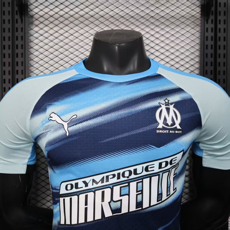 Player Version 25/26 Olympique de Marseille Blue with Gradient Wave Pattern Jersey
