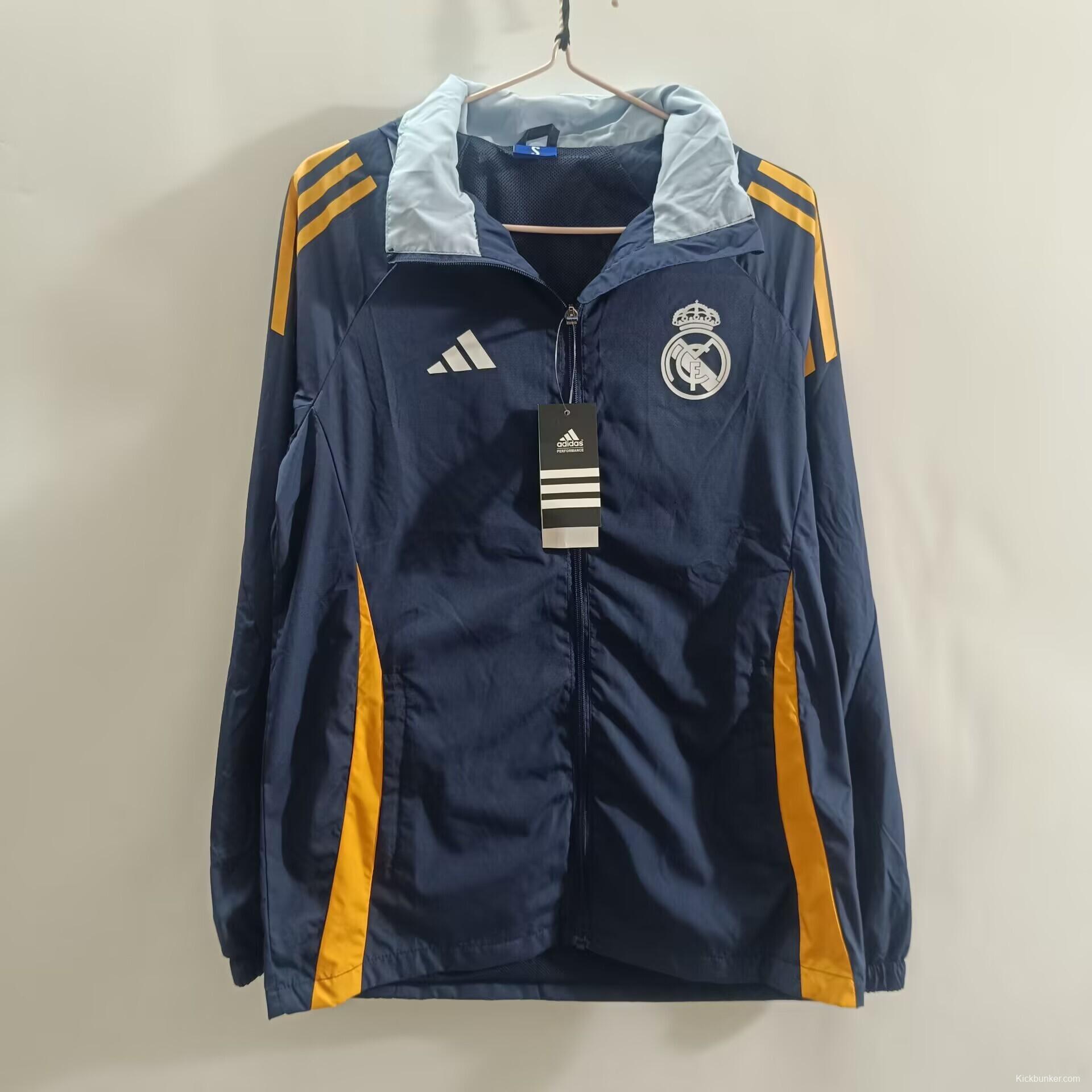 25/26 Real Madrid Blue Mid-length Windbreaker Jacket