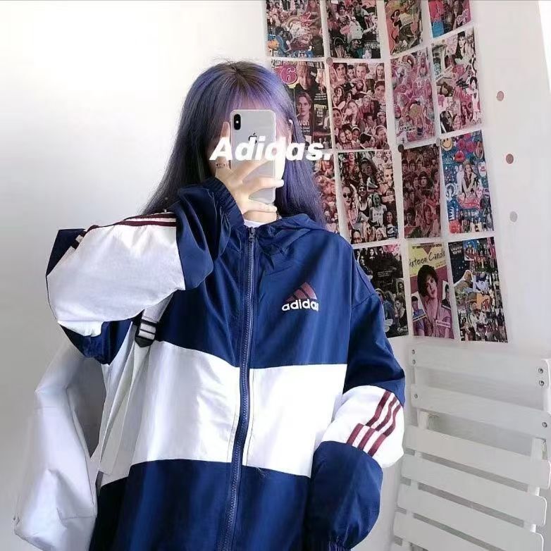 2025 Adidas White/Black/Wine Full Zipper Hoodie Windbreaker