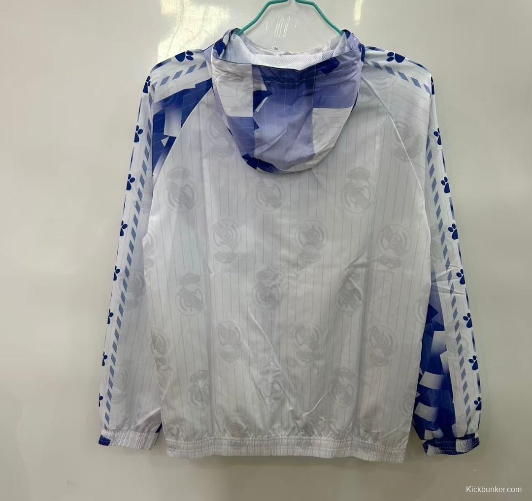 25/26 Real Madrid White with Blue Geometric Pattern Windbreaker
