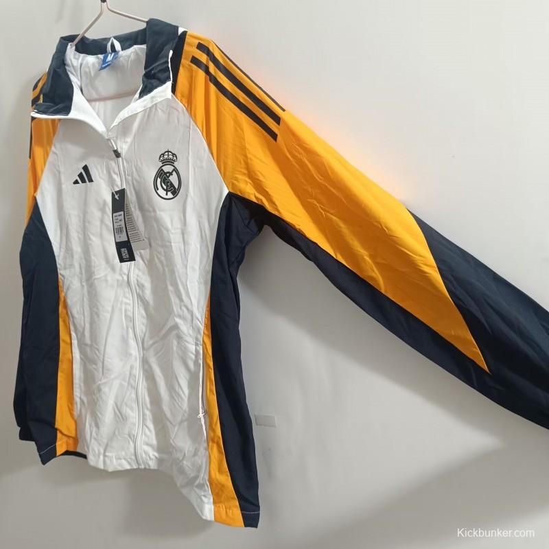25/26 Real Madrid White Hooded Mid-length Jacket