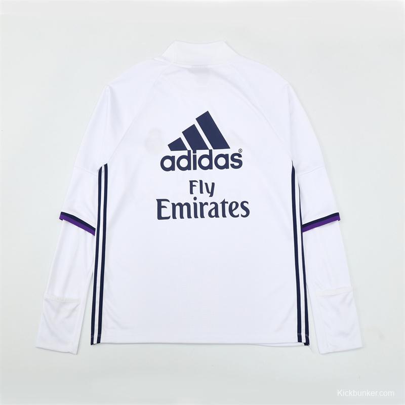 Retro 16/17 Real Madrid White Half Zipper Jacket