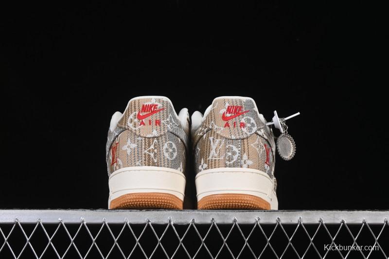 Nike Air Force 1 '07 Low LV Collaboration Grey Brown Floral Canvas Casual Sneakers - DF0188-076