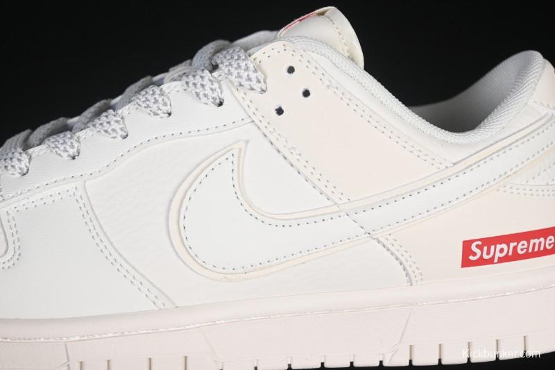 Nike SB Dunk Low Supreme Collaboration Off-White Red Swoosh Low-Top Casual Skate Shoes - CS1688-109