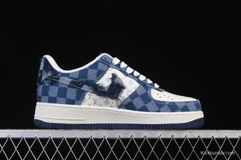 Nike Air Force 1 '07 Low Casual Sneakers in White Navy Blue - YF9511-816