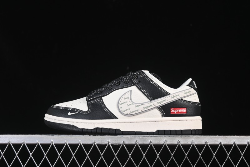 Nike SB Dunk Low Supreme Collaboration Beige Black Silver High-End Custom Low-Top Casual Skate Shoes - HH7518-099
