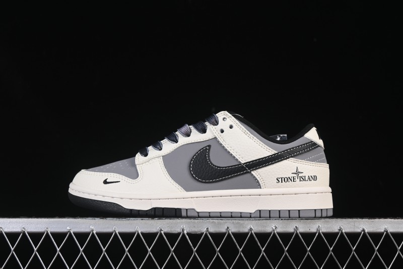 Nike SB Dunk Low Stone Island Collaboration Beige Grey Black Patchwork Anniversary Custom Low-Top Casual Skate Shoes - JP8028-041