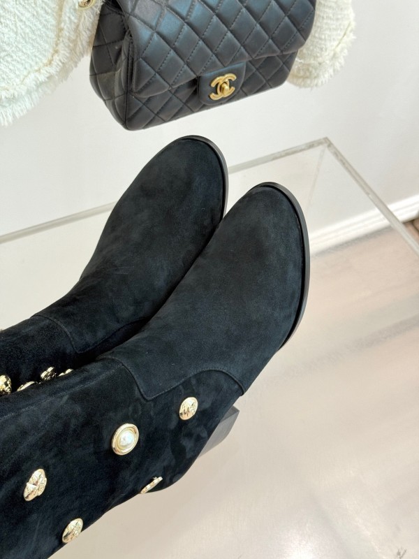 Chanel 2025/SS 25K Double C Metal Buckle High Heel Boots - KFY00530