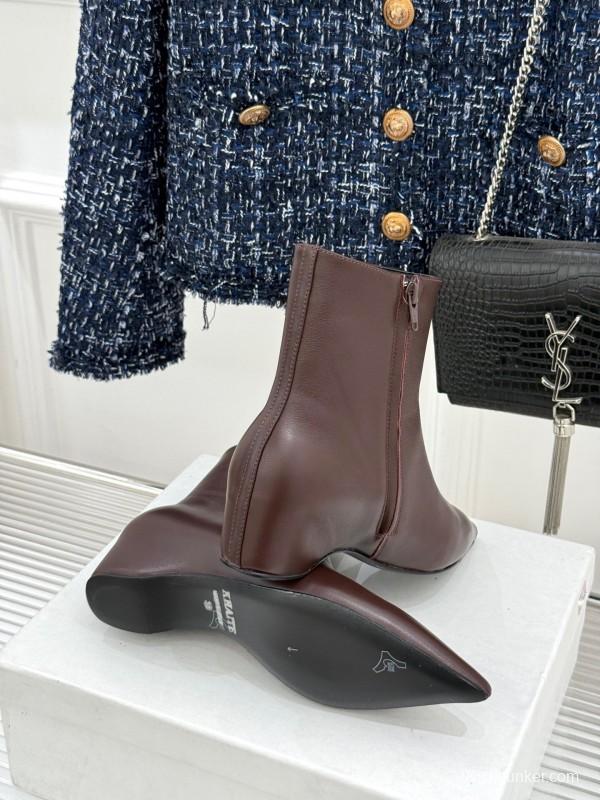 Khaite Retro Pointed Toe Ankle Boots with Height Increase - KFY00390