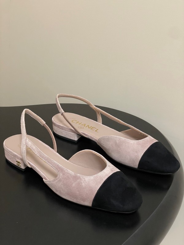 Chanel Sling-back Two-tone Suede Slingback Sandals Flat/Block Heel - KFY00280
