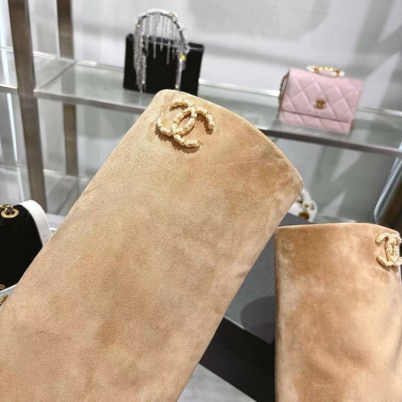 Chanel 2025/SS Small Fragrance Autumn Winter Runway Turned-Cuff Block Heel Straight Tube Boots Classic Color Block - LY00510