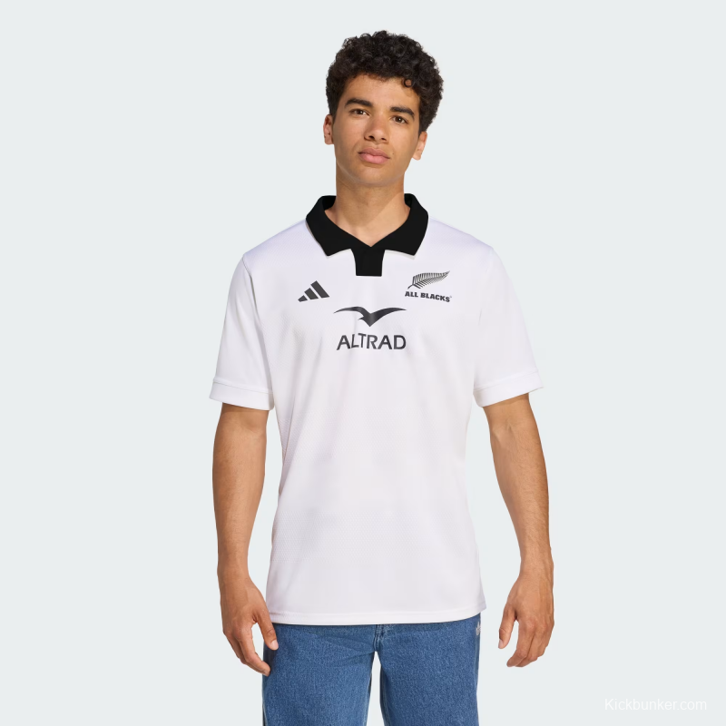 2026 New Zealand All Blacks White with Black Collar Jersey