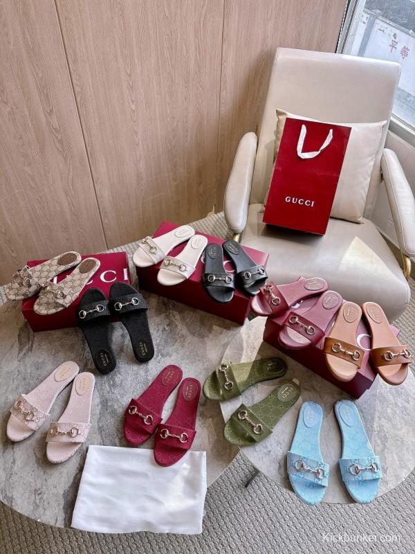 Gucci 2025/SS Leather Mule Sandals with Light Gold Horsebit Detail - LY00280