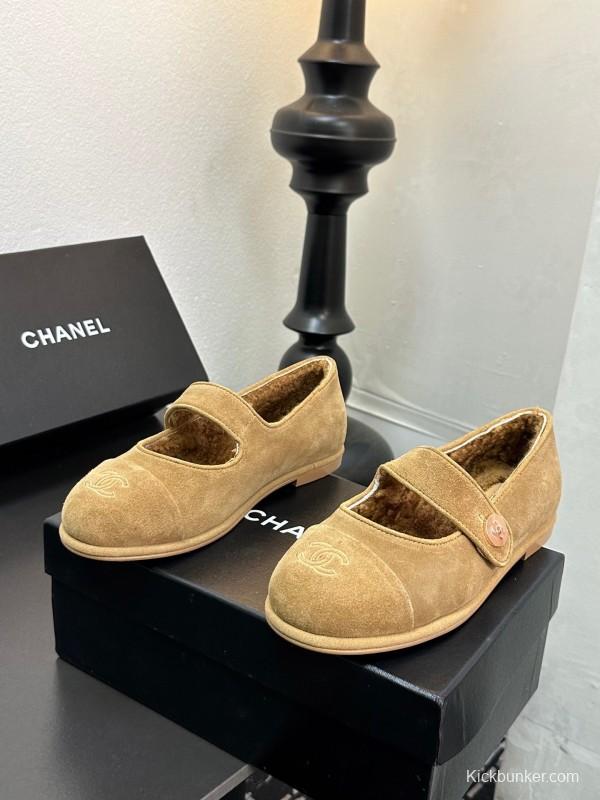 Chanel 2025 SS New French Style Mary Jane Flat Shoes with Fur - KFY00300