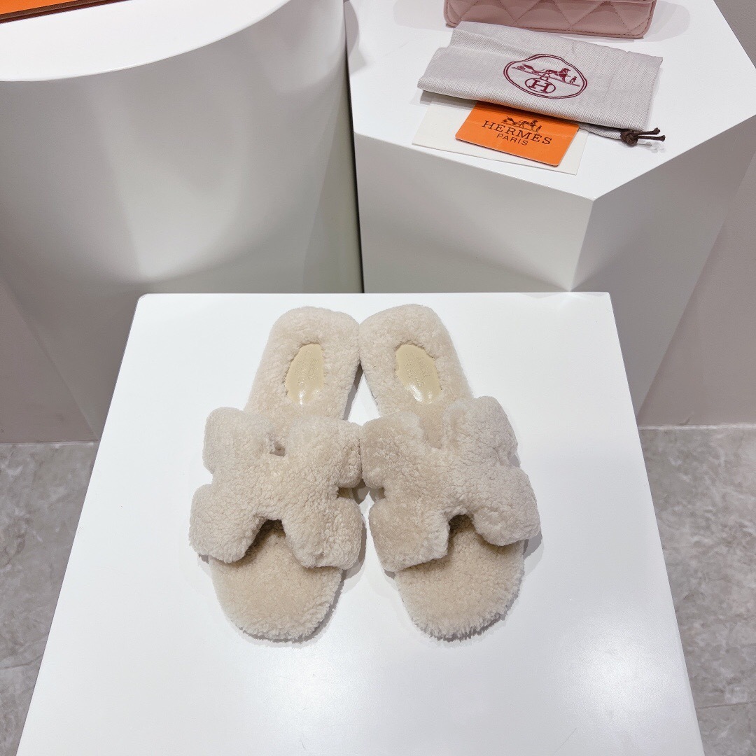 H Teddy Wool H Slippers Flat Sole Winter Collection - LY00240
