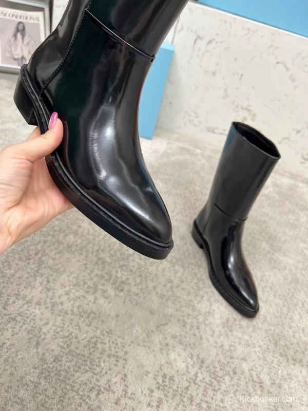 Prada Classic Triangle Logo Pointed Toe Boots - LY00350