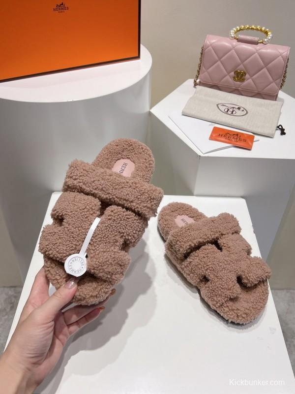 H Love Erjiu Full Fur Slippers Grain Fur Style - LY00300
