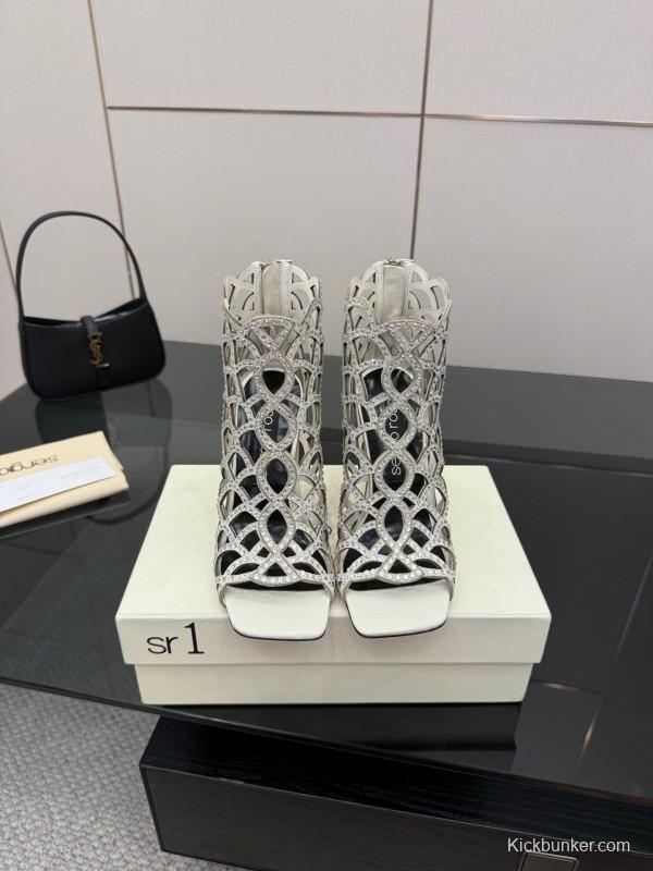 Sergio Rossi Mermaid Sandals 2025 SS Collection Elegant Fishnet High Heels - KFY00470