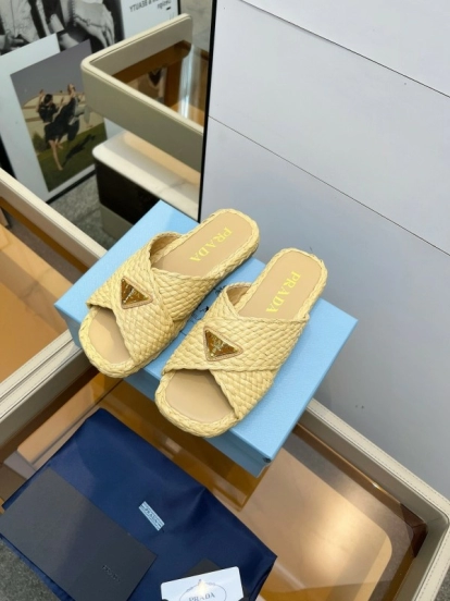 Prada Raffia Handwoven Cross Sandals 2025SS - KFY00260