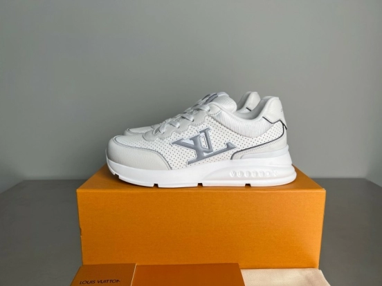 Lv Classic Leather Round Toe Lace-Up Low Top Casual Shoes - YC