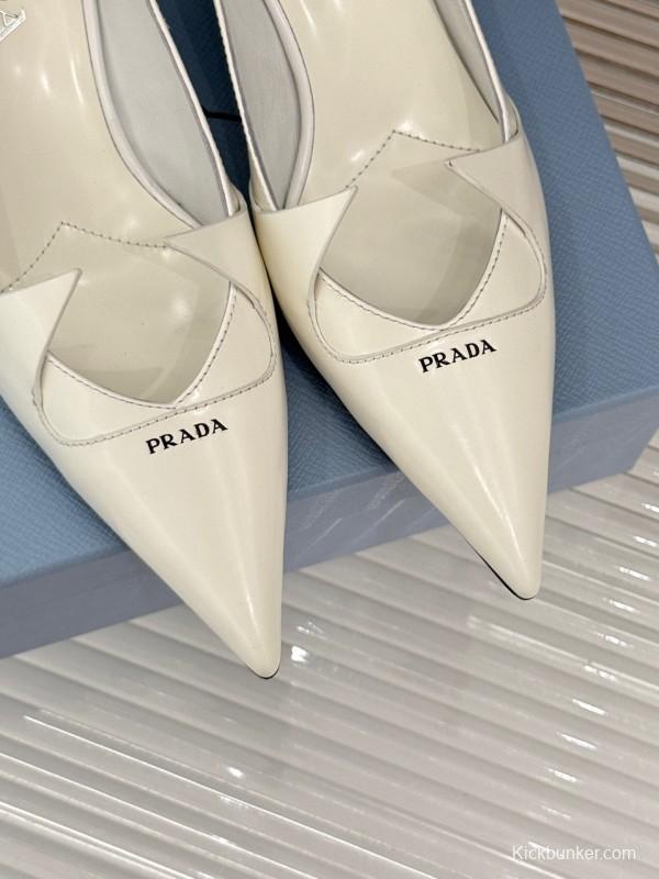 PRADA 2025/SS Catwalk Pointed Toe Kitten Heel Single Shoes - KFY00310