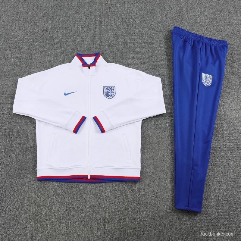 2026 England White FULL Zipper Jacket Tracksuit +Long Pants