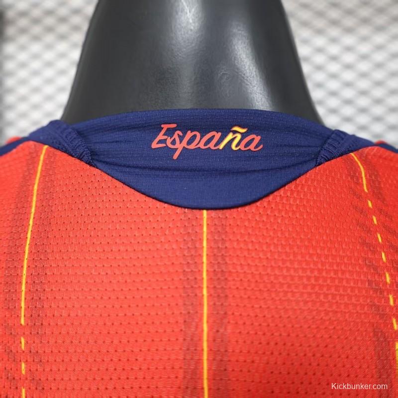 Player Version 2026 Spain Home Long Sleeve Red with Vertical Stripe Pattern Jersey