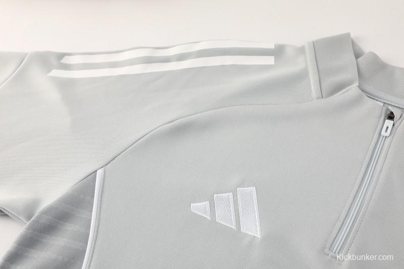 25/26  Adidas Light Grey Full zipper Jacket Tracksuit+ long pants