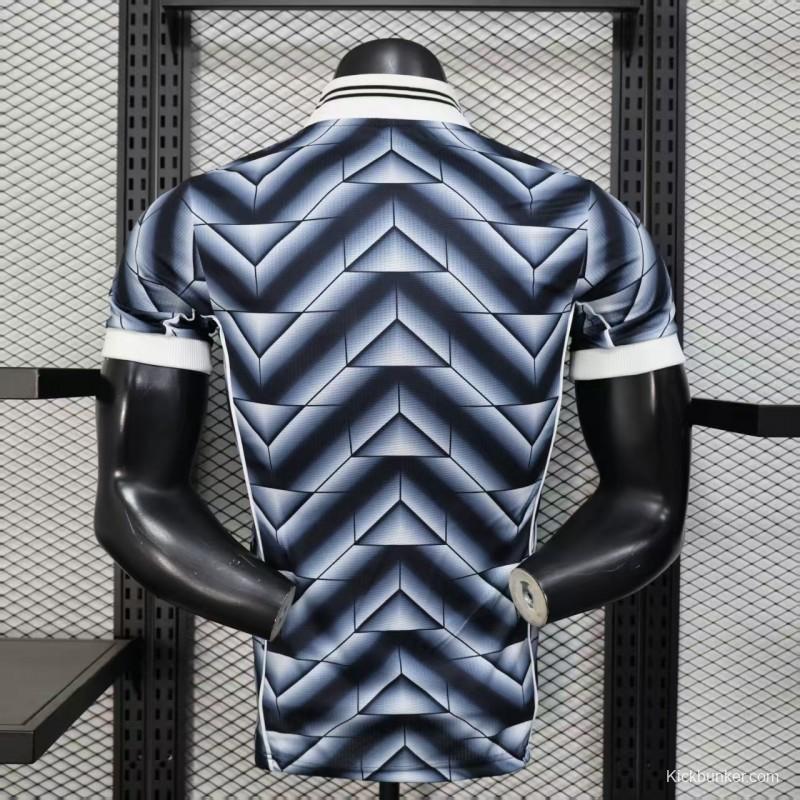 Player Version  1988/89 Real Madrid Third Navy Blue with 3D Geometric Chevron Pattern Jersey