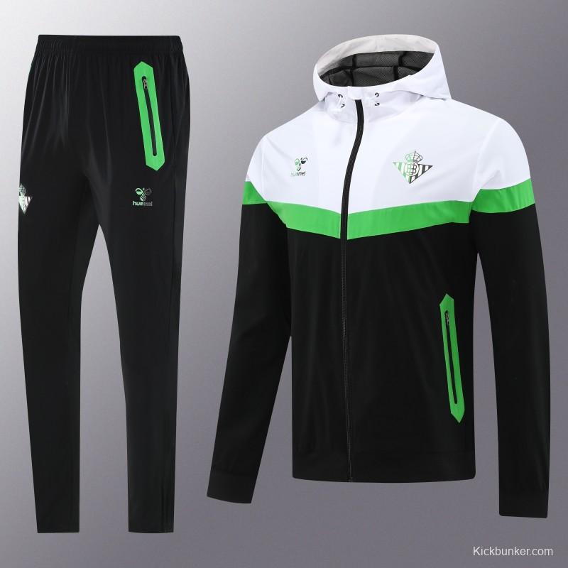 25/26 Real Betis White Black Green  Full zipper Jacket Tracksuit+ long pants