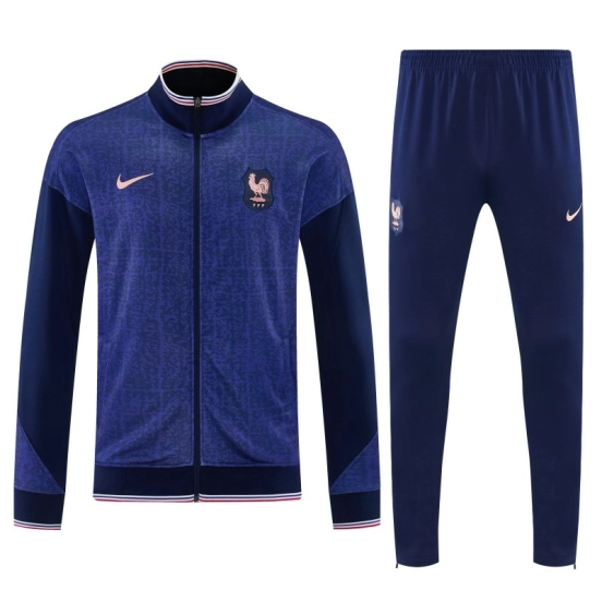26/27 France Navy Blue Full Zipper Jacket Tracksuit + Long Pants