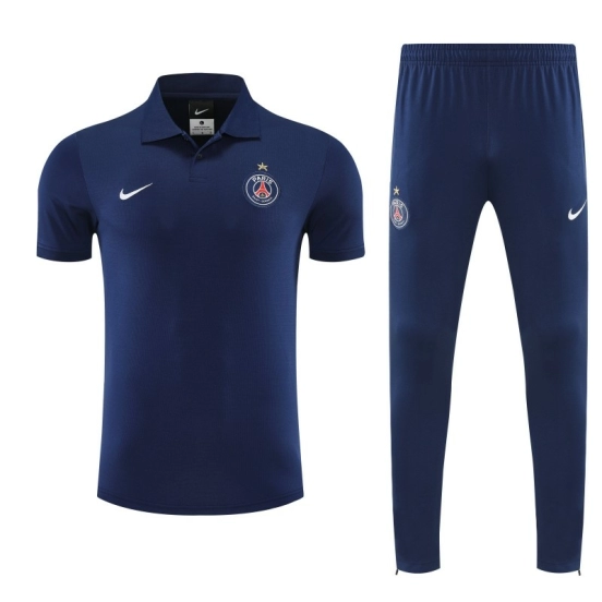 26/27 Paris Navy Blue Polo Training Shirt + Long Pants Tracksuit