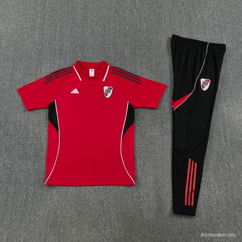 26/27 River Plate Red Polo Training Shirt + Long Pants Tracksuit