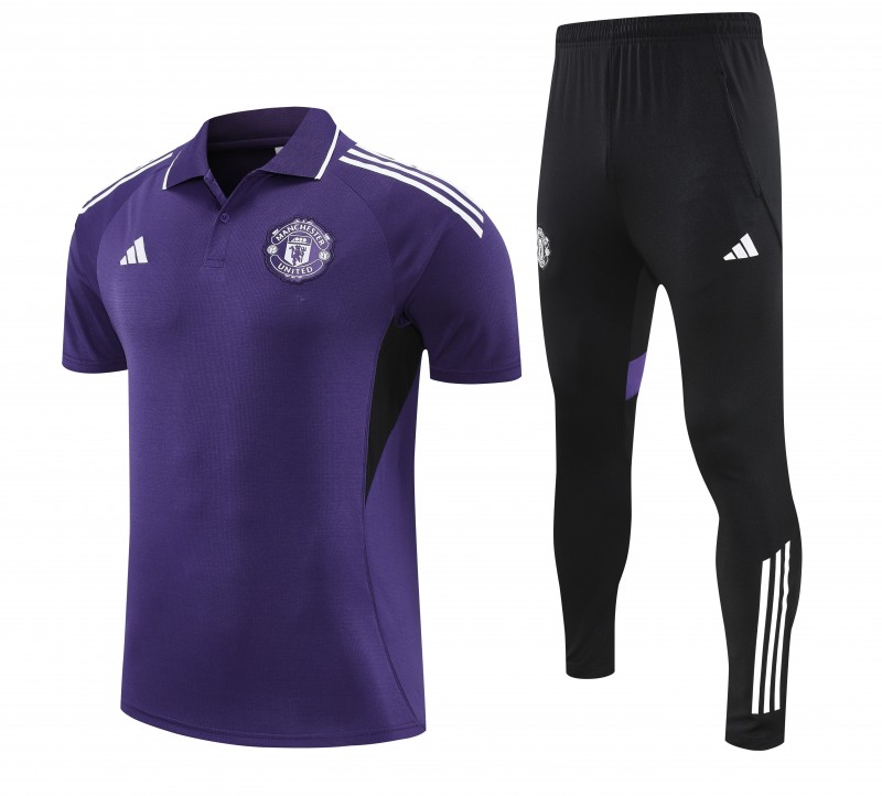 26/27  Manchester United Purple Polo Training Shirt + Long Pants Tracksuit