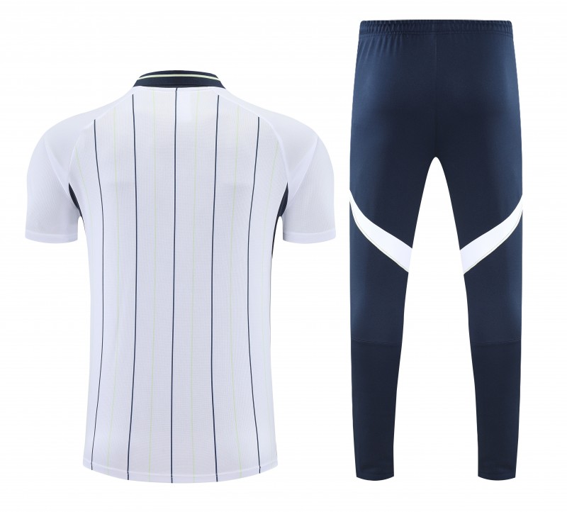 26/27   Real Madrid White Stripes Polo Training Shirt + Long Pants Tracksuit