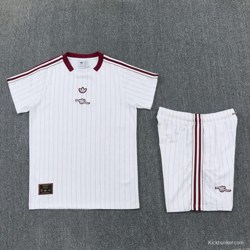 26/27 Arsenal  White Pinstripe Short Sleeve+Soccer Shorts