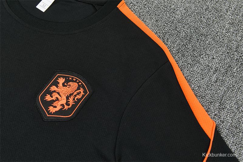 2026 Netherlands Black & Orange  Short Sleeve+Soccer Shorts