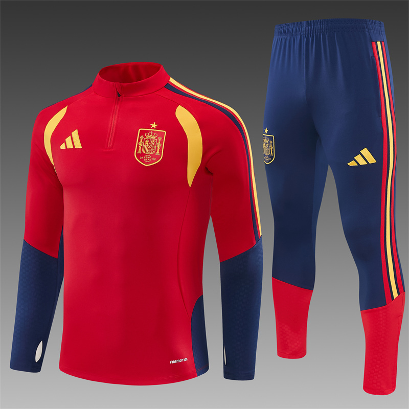 26/27 Spain Home Red Half Zipper Jacket Tracksuit + Long Pants