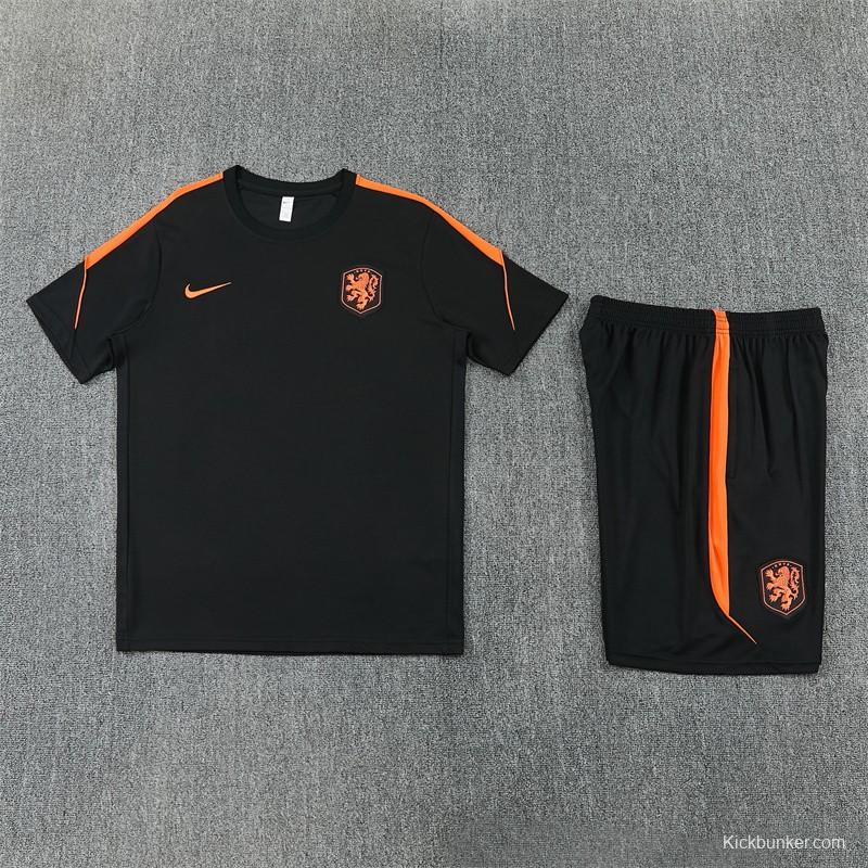2026 Netherlands Black & Orange  Short Sleeve+Soccer Shorts