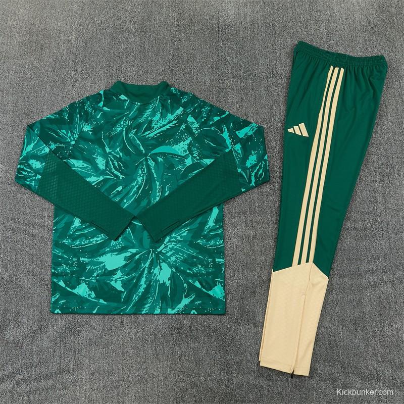 2026 Real Madrid Dark Green Camouflage  Half Zipper Jacket Tracksuit + Long Pants (Adidas)