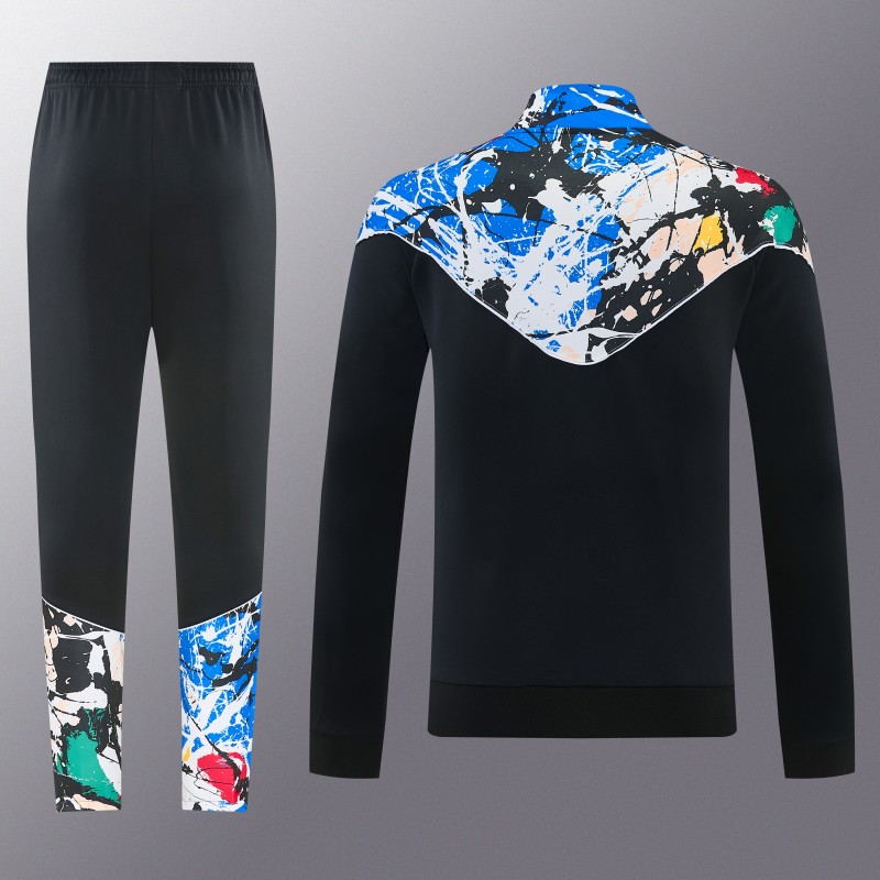 2026/27 Manchester United Black Grunge Splatter Paint Full Zipper Jacket Tracksuit + Long Pants