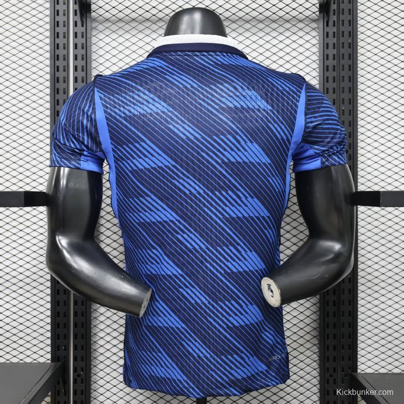 Player Version 2026 France Home Blue with Diagonal Brushstroke Stripe Polo Collar Jersey