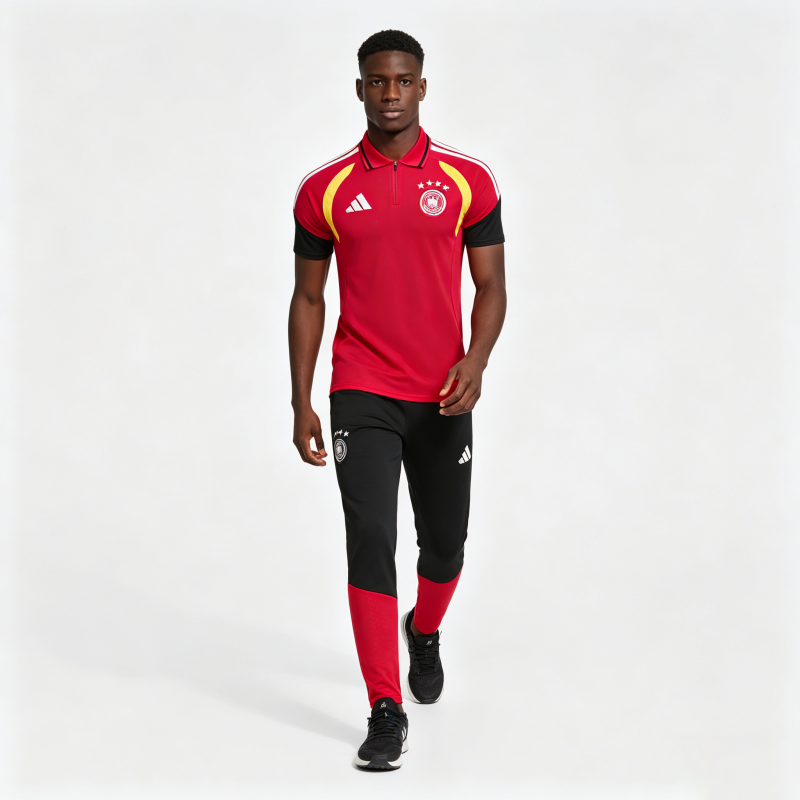 2026 German Red & Black Half-Zip Polo Short Sleeve Tracksuit + Long Pants