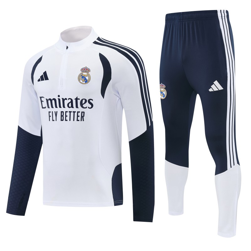 26/27 Real Madrid  White  Half Zipper Jacket Tracksuit + Long Pants