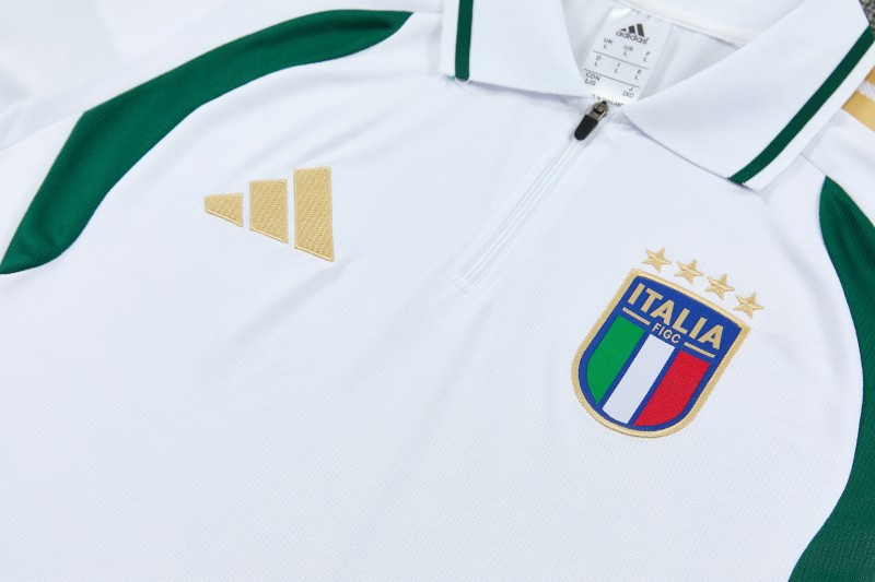 2026 Italy White & Green Half-Zip Polo Short Sleeve Tracksuit + Long Pants