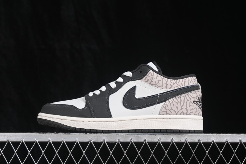 Nike Air Jordan 1 Low Retro Basketball Shoes with White Grey Crackle Design - IU2268-100